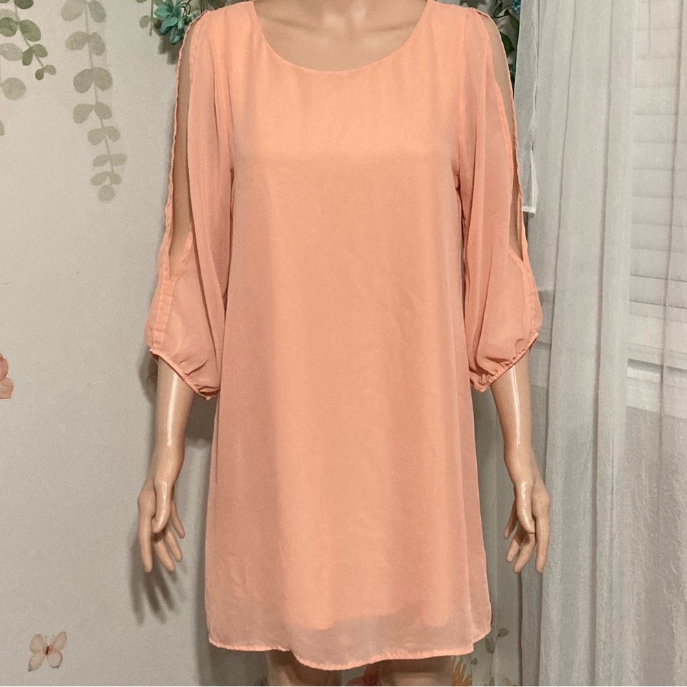 Sz M Rachel Kate Peach Split Sleeve Shift Dress (Rare Boutique Find)